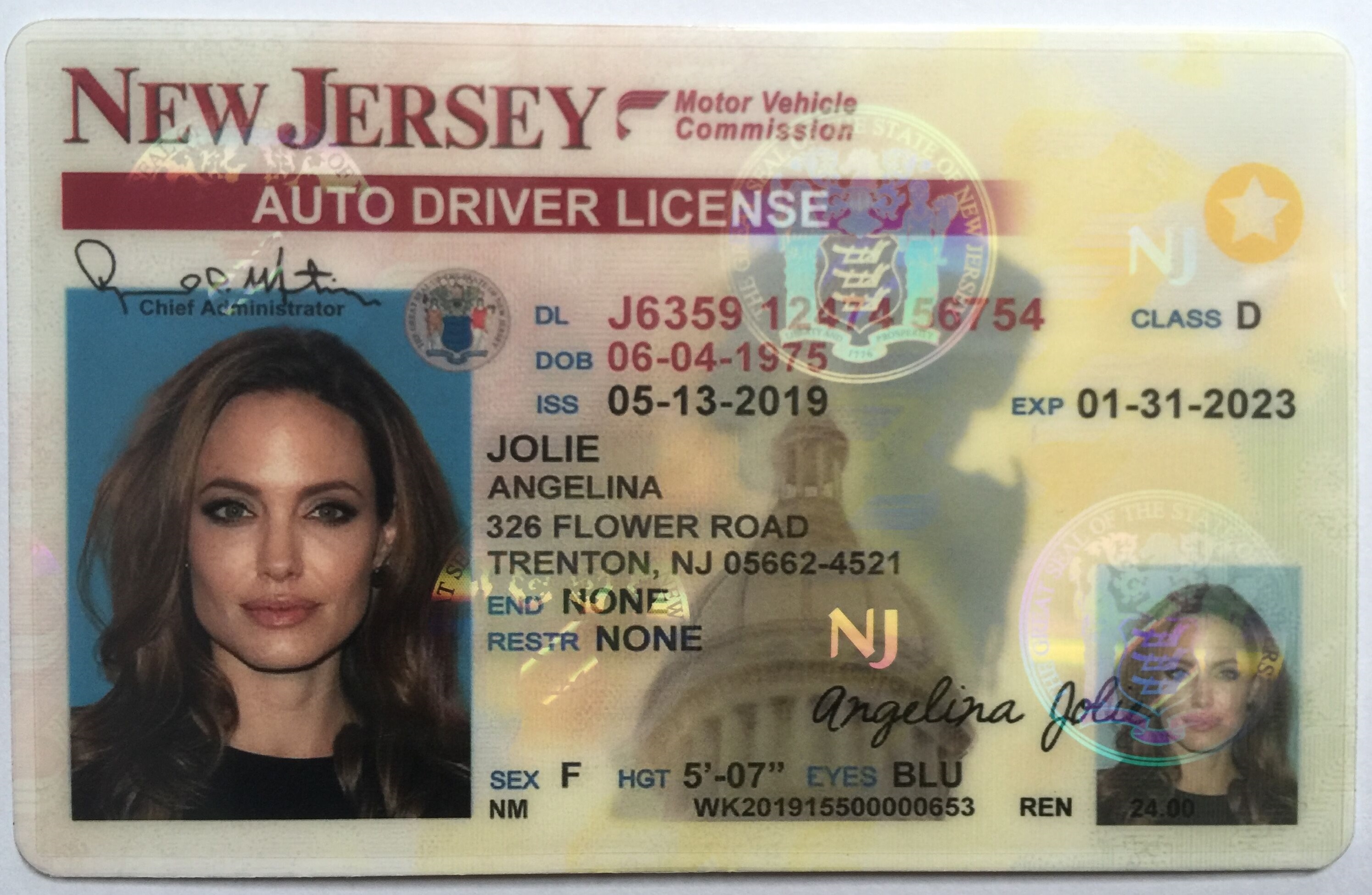 Fake Driving License - New Jersey